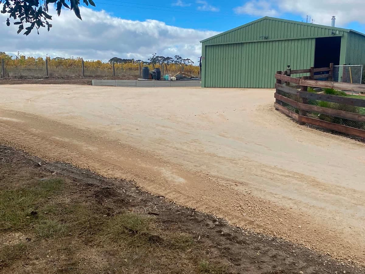 Compacted hardstand in front of a new farm shed